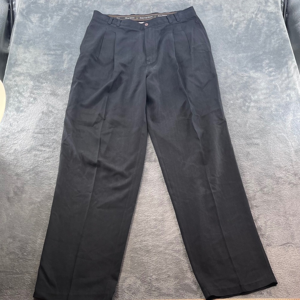 Tommy Bahama Relax Mens 36 Black 100% Silk Herringbone Pleated Pants 31-T1026